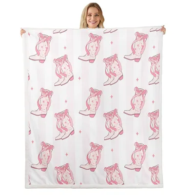 Pink Cowgirl Boots Pattern Blanket featuring white western boots