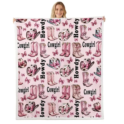 Cowgirl Boots and Howdy Blanket: Pink Western Pattern with Bows