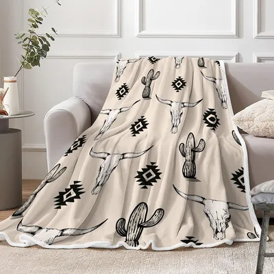 Western Bull Skull Cactus Blanket featuring longhorn skulls