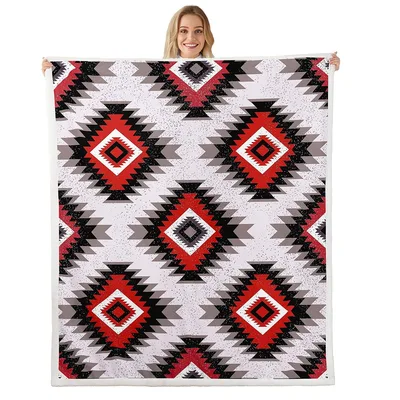 Red Diamond Southwest Pattern Blanket: Geometric Tribal Design