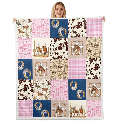Cowgirl Horses Patchwork Blanket: Western Equestrian Design