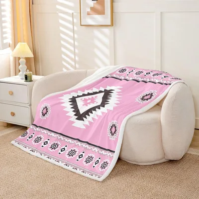 Pink Southwest Geometric Pattern Blanket featuring bold pink black