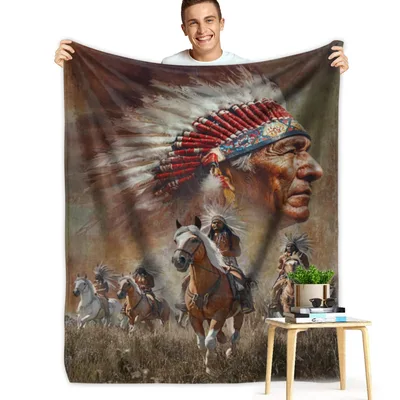 Native American Chief Blanket: Grand Portrait and Horsemen