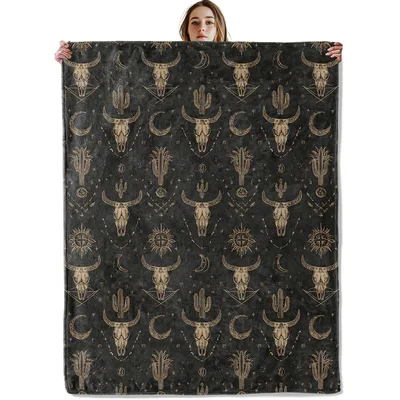 Boho Western Cow Skull Blanket: Mystical Desert Art for Your Home