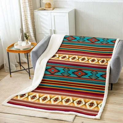 Southwestern Boho Serape Pattern Blanket for Rustic Western Vibes