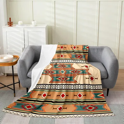 Southwest Aztec Tribal Pattern Blanket for Boho Home Decor