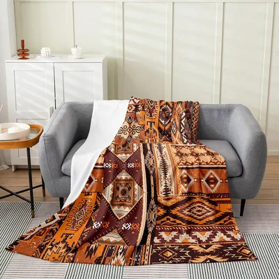 Tribal Aztec Ethnic Pattern Blanket: Southwestern Geometric Design