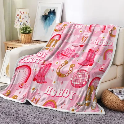 Howdy Cowgirl Boots and Horseshoes Blanket: Pink Western Style Throw