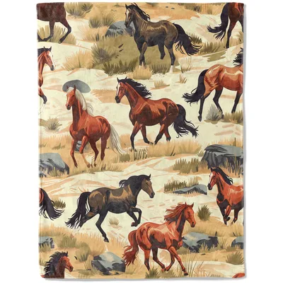 Wild Running Horses Blanket: Desert Herd Art for Western Decor