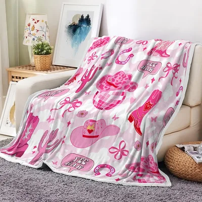 Pink Cowgirl Hat Blanket featuring pink cowboy hats boots
