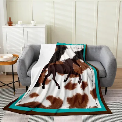 Western Horse on Cowhide Blanket: Rustic Equestrian Art for Your Home