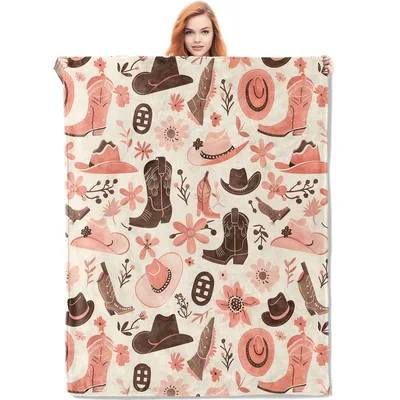 Western Hats and Boots Pattern Blanket for Country Lovers