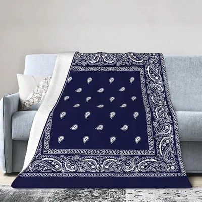 Navy Bandana Paisley Border Blanket: Classic Western Style