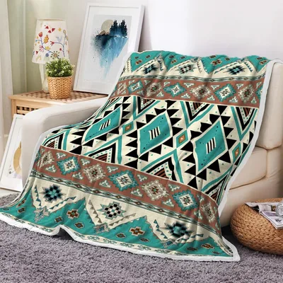 Southwestern Tribal Geometric Pattern Blanket for Boho Home Decor