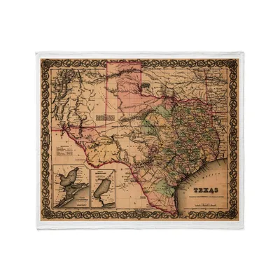 Vintage Map of Texas Blanket: 1855 Historical Cartography Design