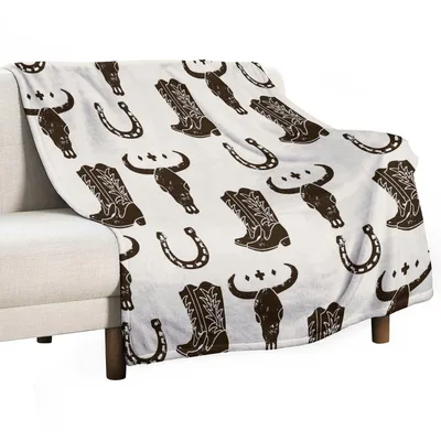 Bull Skull Boots Horseshoe Blanket: Western Pattern Design