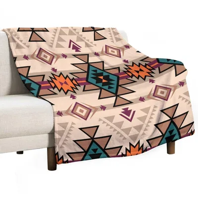 Aztec Geometric Southwestern Pattern Blanket with Tribal Shapes