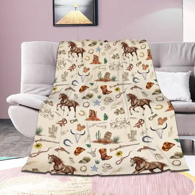 Horses Western Cowboy Pattern Blanket featuring galloping horses