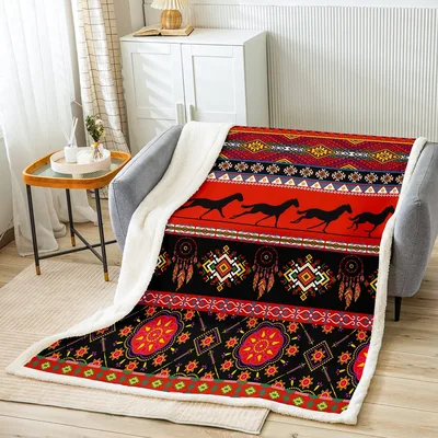 Southwestern Dreamcatcher Pattern Blanket featuring galloping horses
