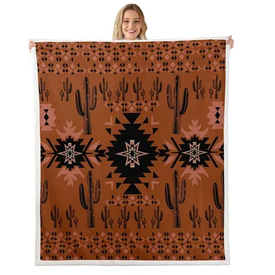 Cactus Southwestern Aztec Pattern Blanket for Desert Lovers