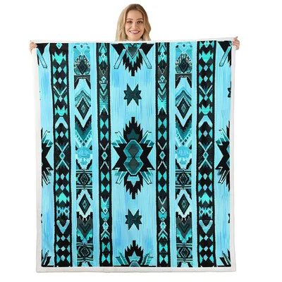 Turquoise Aztec Stripes Pattern Blanket: Southwestern Geometric Design