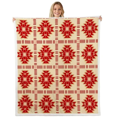 Red Aztec Diamond Pattern Blanket: Southwestern Geometric Throw