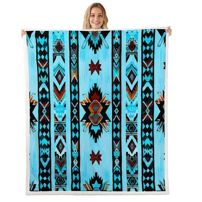 Southwestern Geometric Pattern Blanket featuring bold turquoise – Design 2