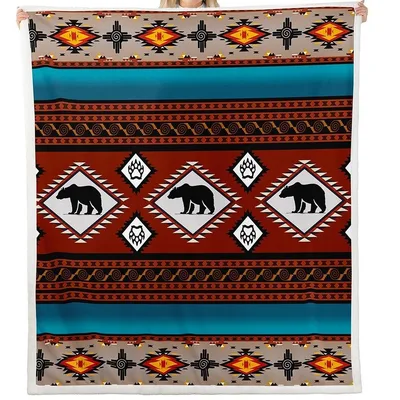 Southwest Bear Geometric Pattern Blanket for Cabin and Western Decor