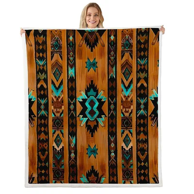 Southwestern Geometric Pattern Brown Blanket for Western Style Lovers