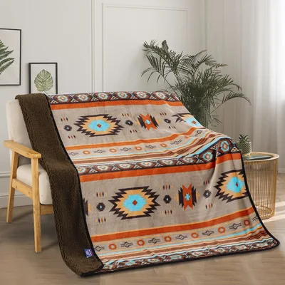 Aztec Southwest Pattern Orange Blanket: Cozy Western Geometric Design