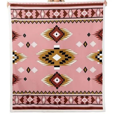 Pink Southwestern Geometric Pattern Blanket: Rustic Aztec Style Throw