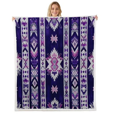 Purple Southwestern Geometric Pattern Blanket featuring deep indigo