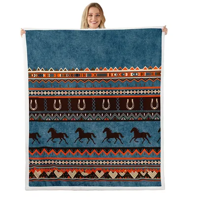 Aztec Horse Pattern Blanket featuring galloping horses
