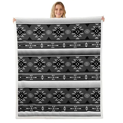 Black and White Aztec Bands Blanket