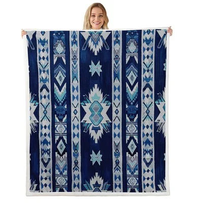 Blue Southwestern Tribal Pattern Blanket: Geometric Art for Your Space
