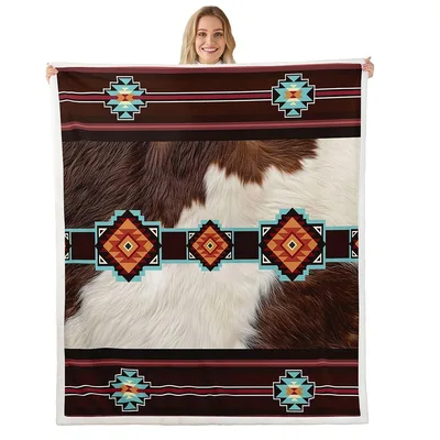 Cowhide Southwestern Diamonds Blanket: Western Tribal Pattern Throw