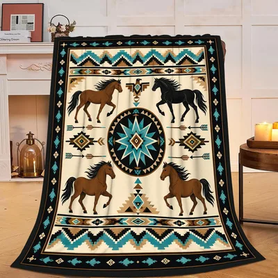 Southwestern Horse Pattern Blanket: Western Equestrian Design