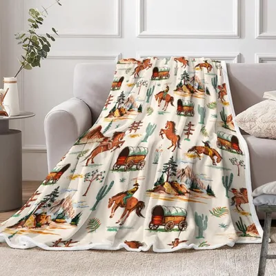 Cowboy Horses Western Pattern Blanket