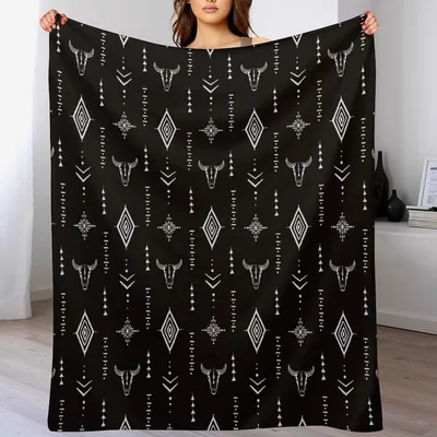 Aztec Bull Skull Tribal Blanket: Southwest Geometric Pattern