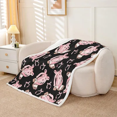 Pink Cowgirl Boots Pattern Blanket: Western Style Throw for Girls