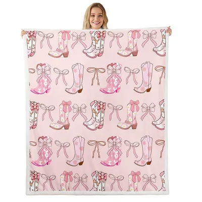 Cowgirl Boots and Bows Blanket: Pink Western Pattern Throw