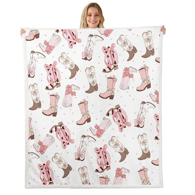 Pink Cowgirl Boots Pattern Blanket