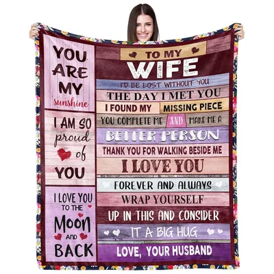 Wife Gift Blanket Romantic Wood Plank Love Message for Her