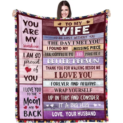 Romantic Anniversary Blanket for Wife with Love Letter Design