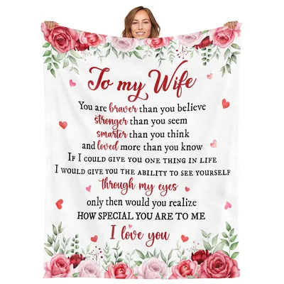 Love Message for Wife Blanket with Romantic Floral Quote Design