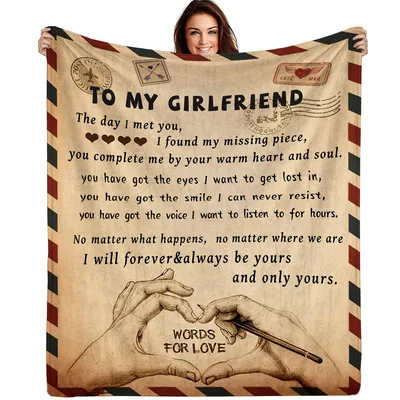Vintage Airmail Love Letter Blanket: To My Girlfriend Romantic Design