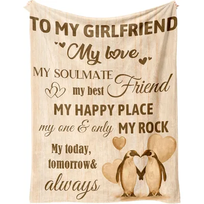 Girlfriend Romantic Penguins Blanket features soulmate text