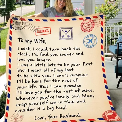 Airmail Love Letter to My Wife Blanket Romantic Airmail Design