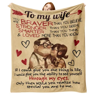 Wife Romantic Couple Hugs Blanket: Braver Stronger Smarter Loved